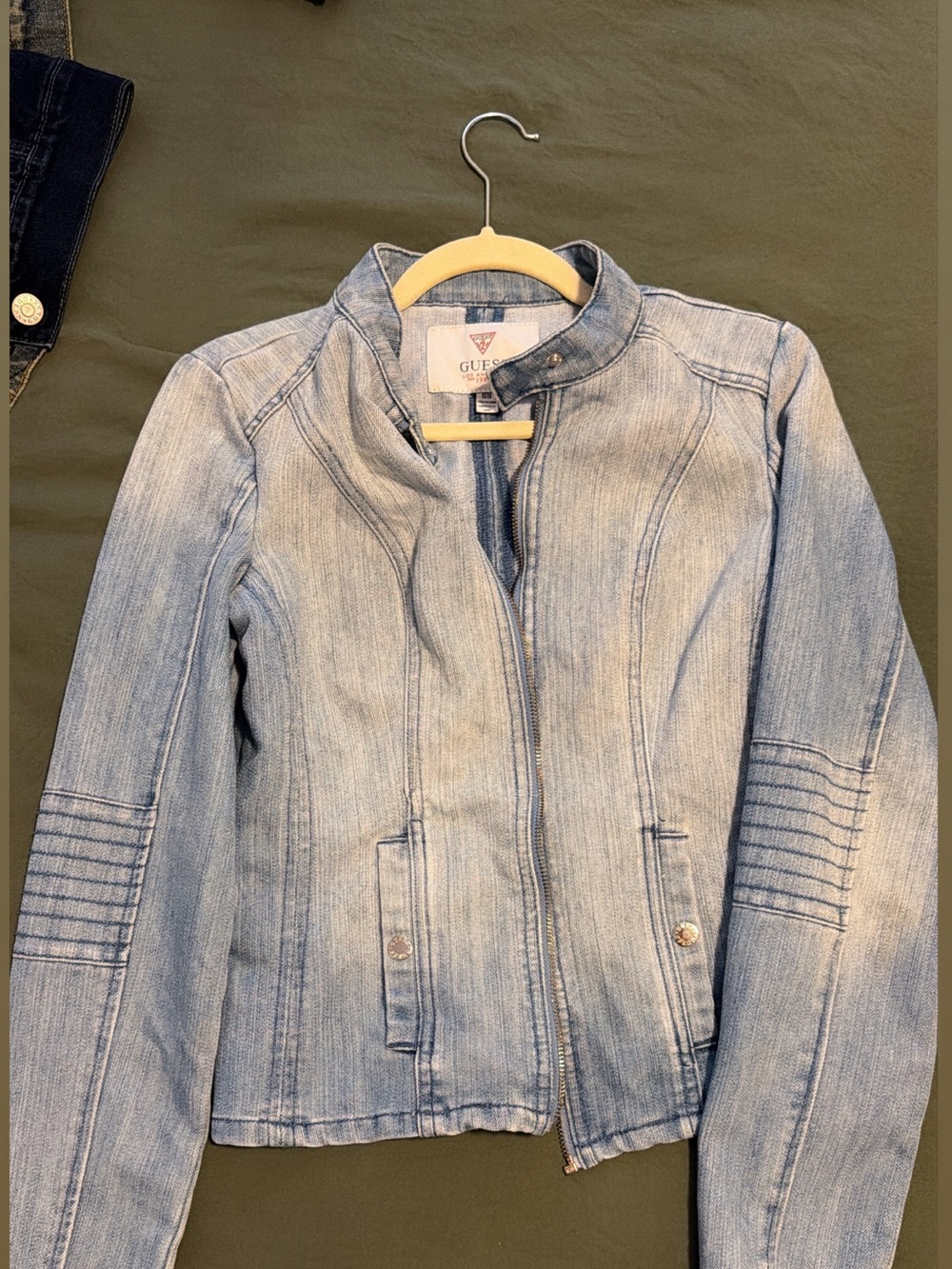 GUESS Light Blue Washed Denim Moto Jacket